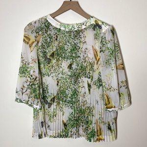 Ted Baker Dancing Leaves Pleated Blouse Top